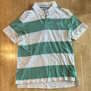American Eagle Outfitters Green and White Striped Polo Shirt